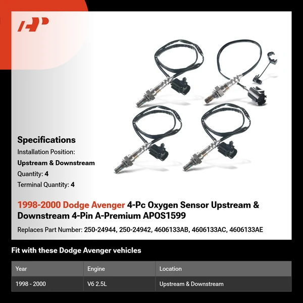 1998-2000 Dodge Avenger 4-Pc Oxygen Sensor Upstream & Downstream 4-Pin A-Premium APOS1599