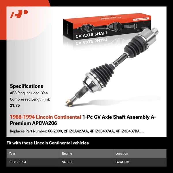 1988-1994 Lincoln Continental 1-Pc CV Axle Shaft Assembly A-Premium APCVA206