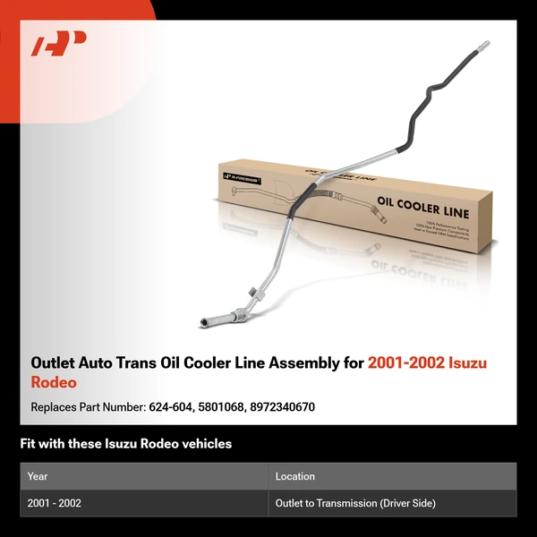 Outlet Auto Trans Oil Cooler Line Assembly for 2001-2002 Isuzu Rodeo