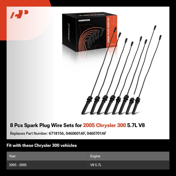 8 Pcs Spark Plug Wire Sets for 2005 Chrysler 300 5.7L V8