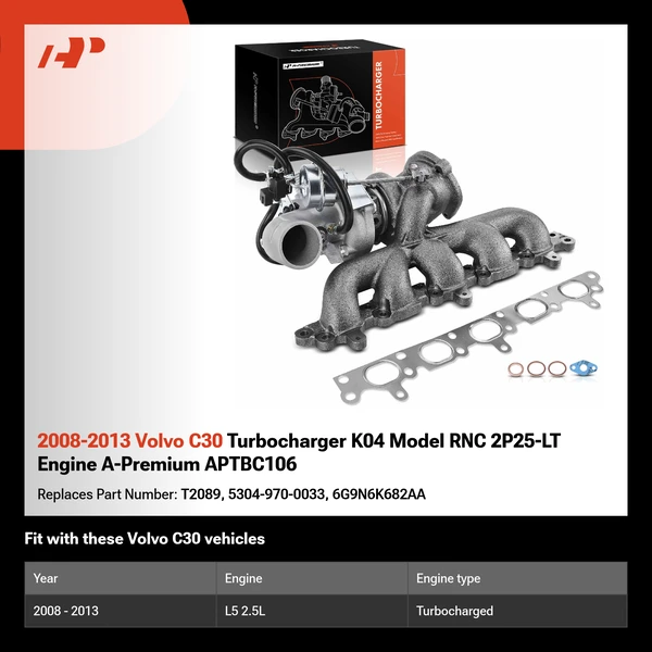 2008-2013 Volvo C30 Turbocharger K04 Model RNC 2P25-LT Engine A-Premium APTBC106