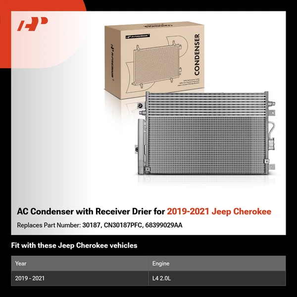 AC Condenser with Receiver Drier for 2019-2021 Jeep Cherokee