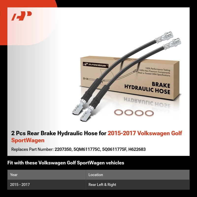 2 Pcs Rear Brake Hydraulic Hose for 2015-2017 Volkswagen Golf SportWagen