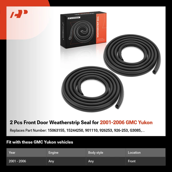 2 Pcs Front Door Weatherstrip Seal for 2001-2006 GMC Yukon