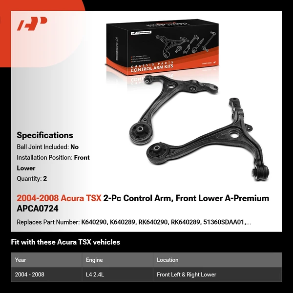2004-2008 Acura TSX 2-Pc Control Arm, Front Lower A-Premium APCA0724