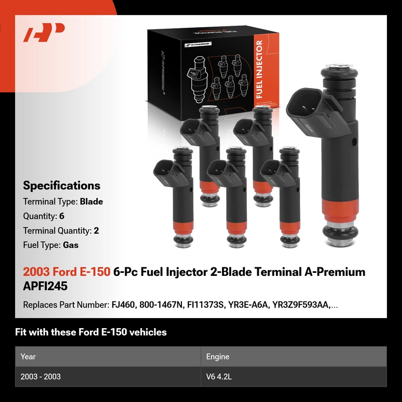 2003 Ford E-150 6-Pc Fuel Injector 2-Blade Terminal A-Premium APFI245
