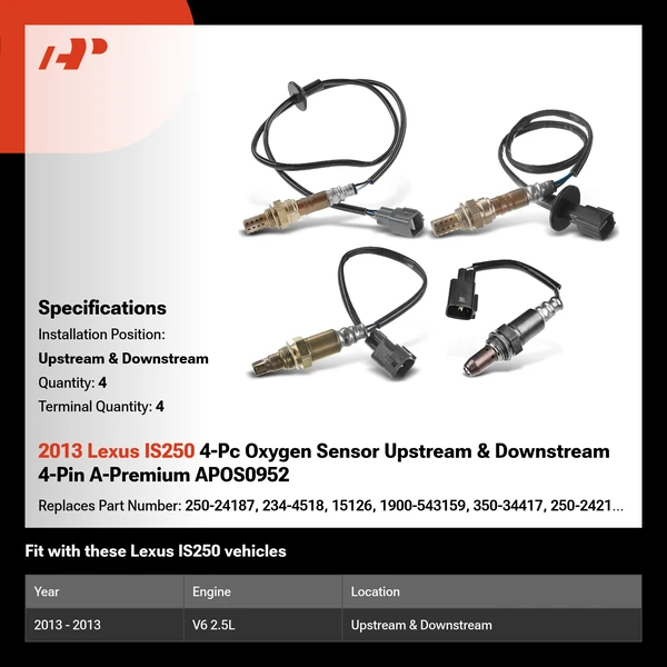 2013 Lexus IS250 4-Pc Oxygen Sensor Upstream & Downstream 4-Pin A-Premium APOS0952