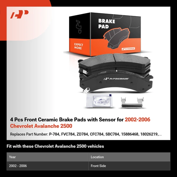 4 Pcs Front Ceramic Brake Pads with Sensor for 2002-2006 Chevrolet Avalanche 2500