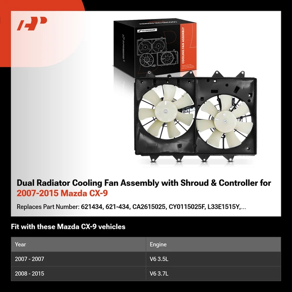 Dual Radiator Cooling Fan Assembly with Shroud & Controller for 2007-2015 Mazda CX-9