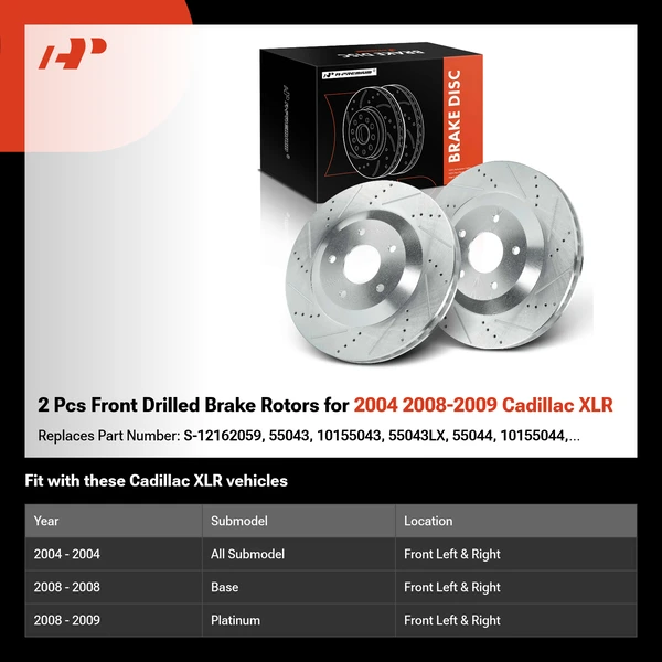 2 Pcs Front Drilled Brake Rotors for 2004 2008-2009 Cadillac XLR