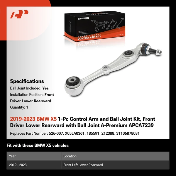 2019-2023 BMW X5 1-Pc Control Arm and Ball Joint Kit, Front Driver Lower Rearward with Ball Joint A-Premium APCA7239