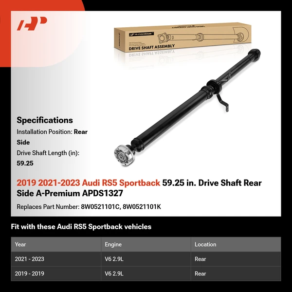 2019 2021-2023 Audi RS5 Sportback 59.25 in. Drive Shaft Rear Side A-Premium APDS1327