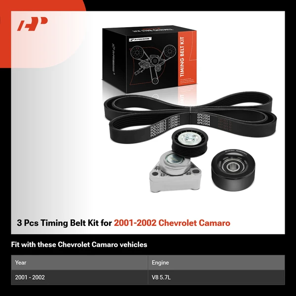 3 Pcs Timing Belt Kit for 2001-2002 Chevrolet Camaro