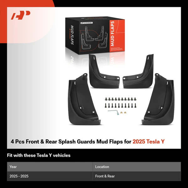 4 Pcs Front & Rear Splash Guards Mud Flaps for 2025 Tesla Y