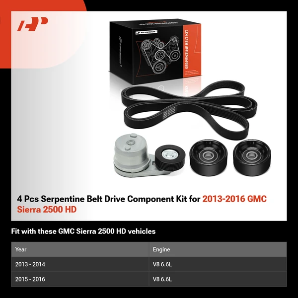 4 Pcs Serpentine Belt Drive Component Kit for 2013-2016 GMC Sierra 2500 HD