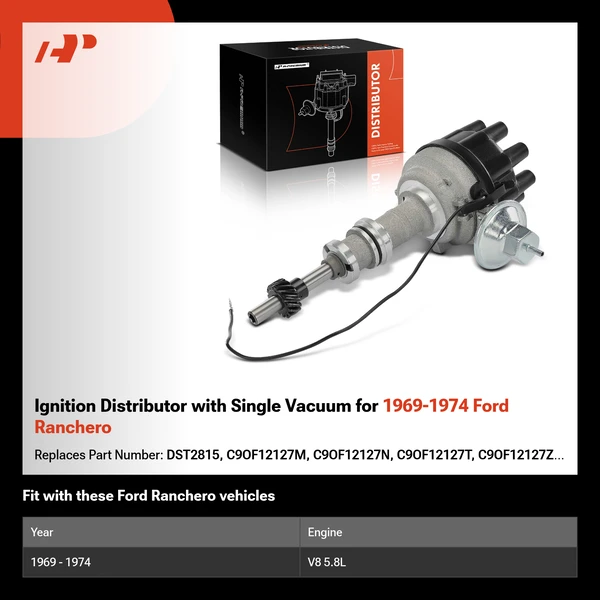 Ignition Distributor with Single Vacuum for 1969-1974 Ford Ranchero