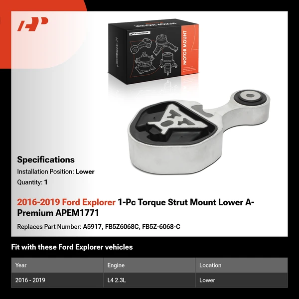 2016-2019 Ford Explorer 1-Pc Torque Strut Mount Lower A-Premium APEM1771
