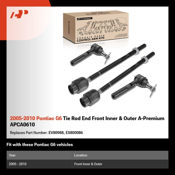 2005-2010 Pontiac G6 Tie Rod End Front Inner & Outer A-Premium APCA0610
