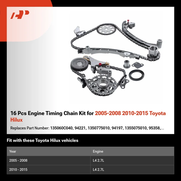 16 Pcs Engine Timing Chain Kit for 2005-2008 2010-2015 Toyota Hilux