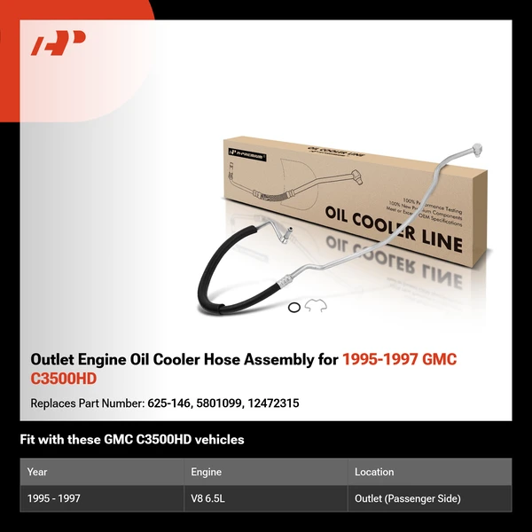 Outlet Engine Oil Cooler Hose Assembly for 1995-1997 GMC C3500HD
