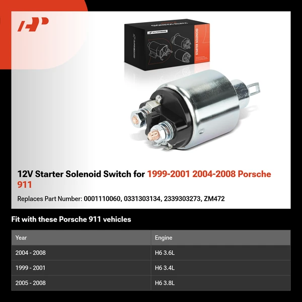 12V Starter Solenoid Switch for 1999-2001 2004-2008 Porsche 911