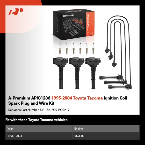 A-Premium APIC1286 1995-2004 Toyota Tacoma Ignition Coil Spark Plug and Wire Kit