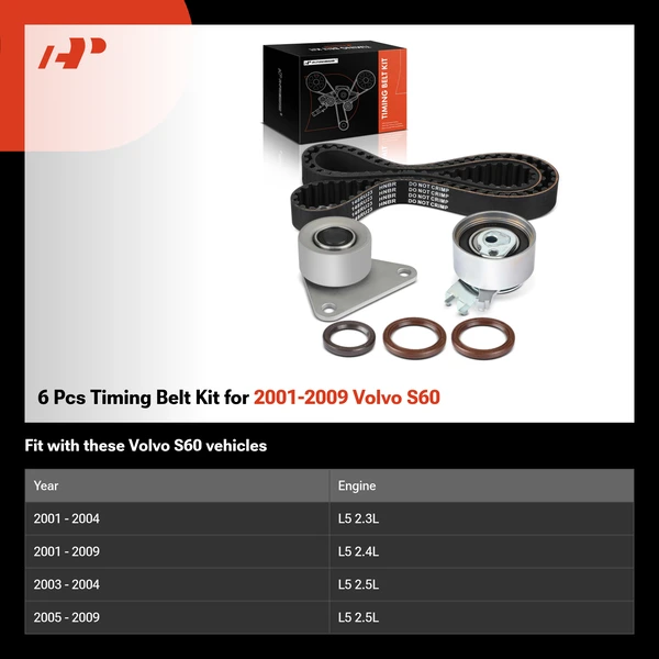6 Pcs Timing Belt Kit for 2001-2009 Volvo S60