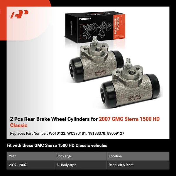 2 Pcs Rear Brake Wheel Cylinders for 2007 GMC Sierra 1500 HD Classic