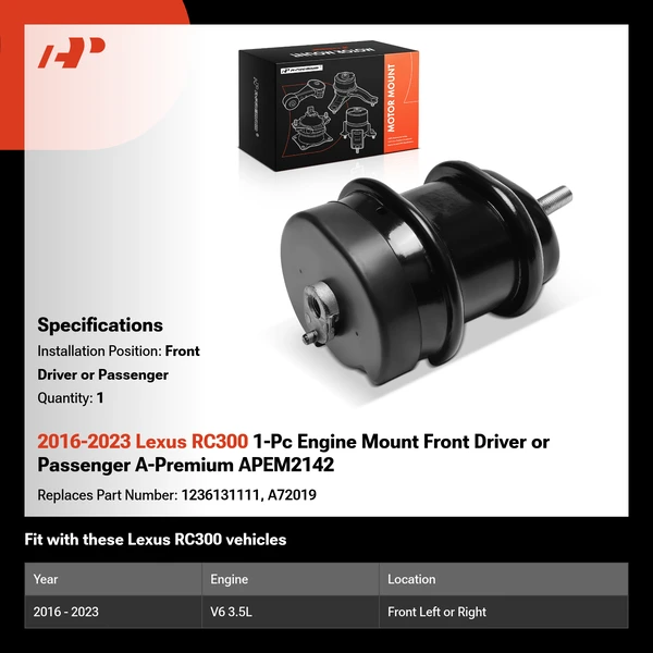 2016-2023 Lexus RC300 1-Pc Engine Mount Front Driver or Passenger A-Premium APEM2142