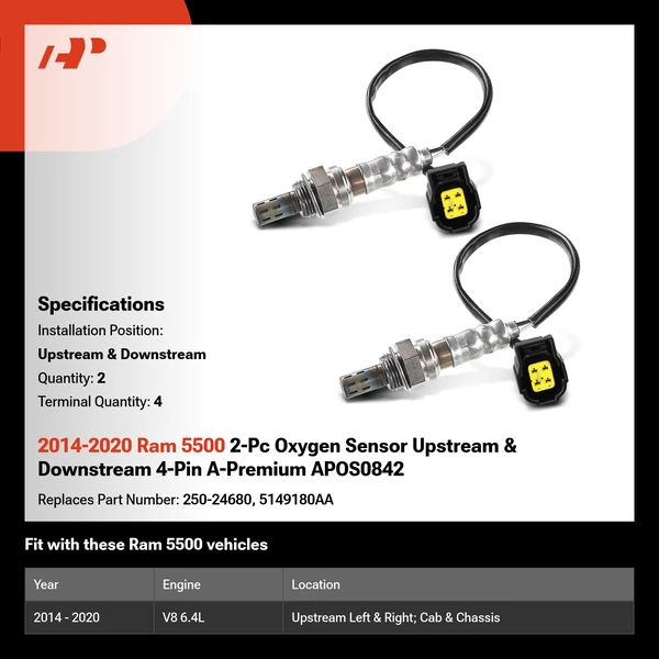 2014-2020 Ram 5500 2-Pc Oxygen Sensor Upstream & Downstream 4-Pin A-Premium APOS0842