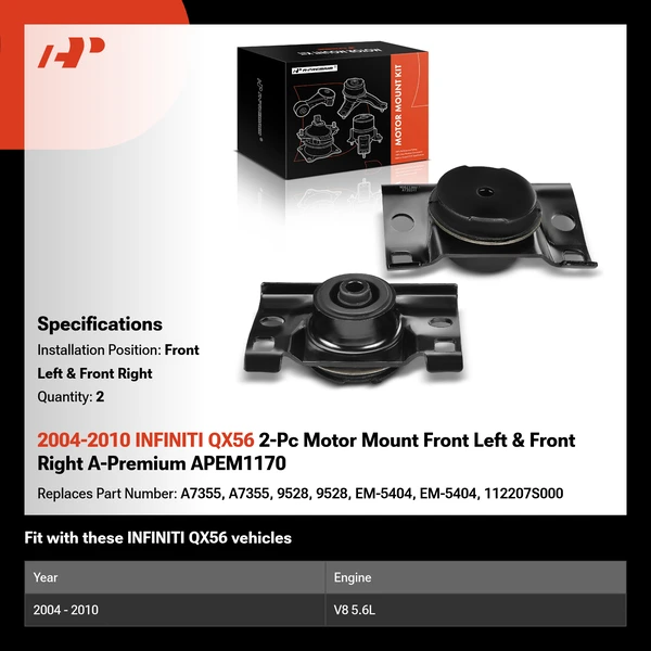 2004-2010 INFINITI QX56 2-Pc Motor Mount Front Left & Front Right A-Premium APEM1170