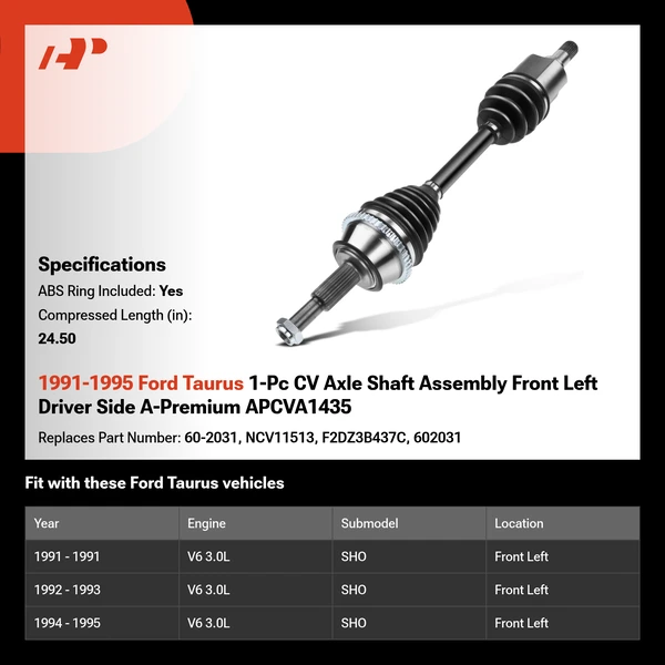 1991-1995 Ford Taurus 1-Pc CV Axle Shaft Assembly Front Left Driver Side A-Premium APCVA1435