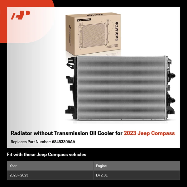 Radiator without Transmission Oil Cooler for 2023 Jeep Compass