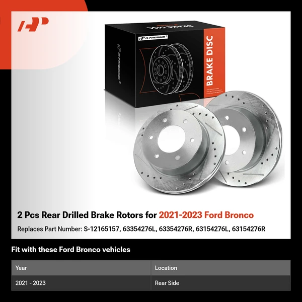 2 Pcs Rear Drilled Brake Rotors for 2021-2023 Ford Bronco