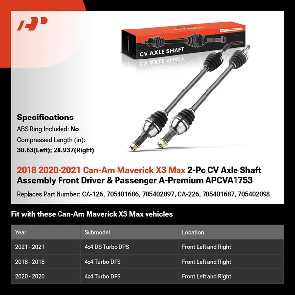 2018 2020-2021 Can-Am Maverick X3 Max 2-Pc CV Axle Shaft Assembly Front Driver & Passenger A-Premium APCVA1753