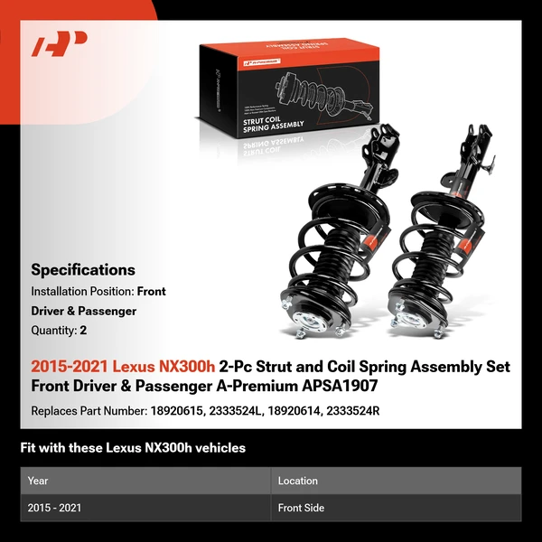 2015-2021 Lexus NX300h 2-Pc Strut and Coil Spring Assembly Set Front Driver & Passenger A-Premium APSA1907