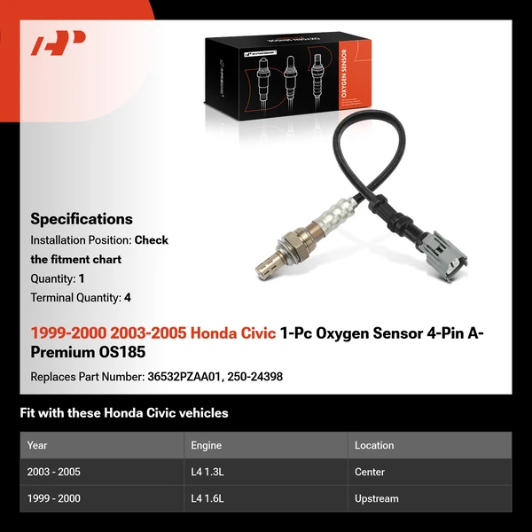 1999-2000 2003-2005 Honda Civic 1-Pc Oxygen Sensor 4-Pin A-Premium OS185