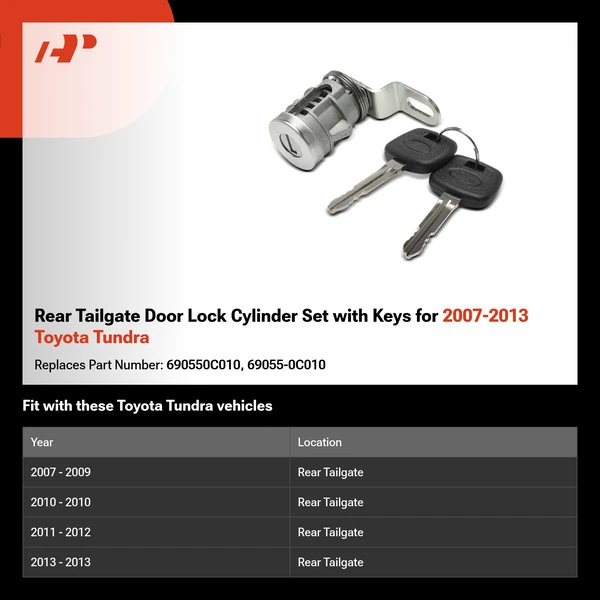 Rear Tailgate Door Lock Cylinder Set with Keys for 2007-2013 Toyota Tundra