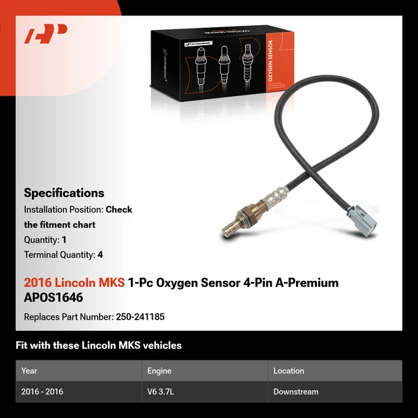 2016 Lincoln MKS 1-Pc Oxygen Sensor 4-Pin A-Premium APOS1646