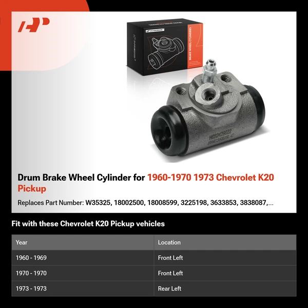 Drum Brake Wheel Cylinder for 1960-1970 1973 Chevrolet K20 Pickup