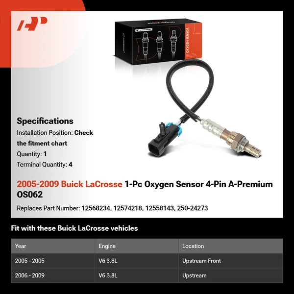 2005-2009 Buick LaCrosse 1-Pc Oxygen Sensor 4-Pin A-Premium OS062