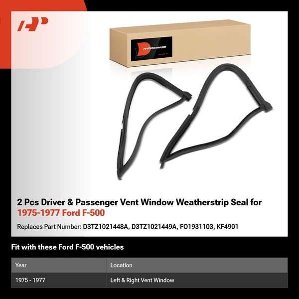 2 Pcs Driver & Passenger Vent Window Weatherstrip Seal for 1975-1977 Ford F-500