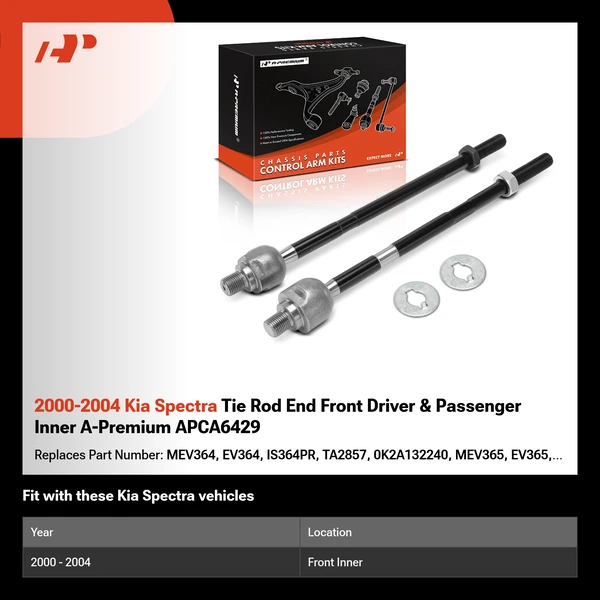 2000-2004 Kia Spectra Tie Rod End Front Driver & Passenger Inner A-Premium APCA6429