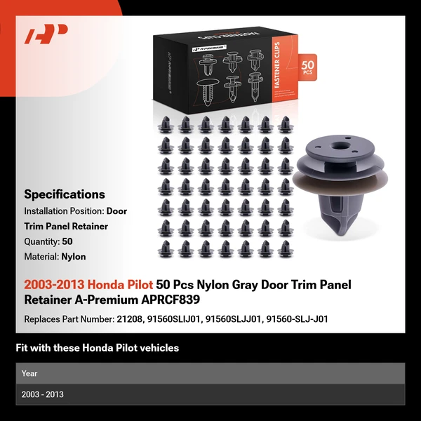 2003-2013 Honda Pilot 50 Pcs Nylon Gray Door Trim Panel Retainer A-Premium APRCF839
