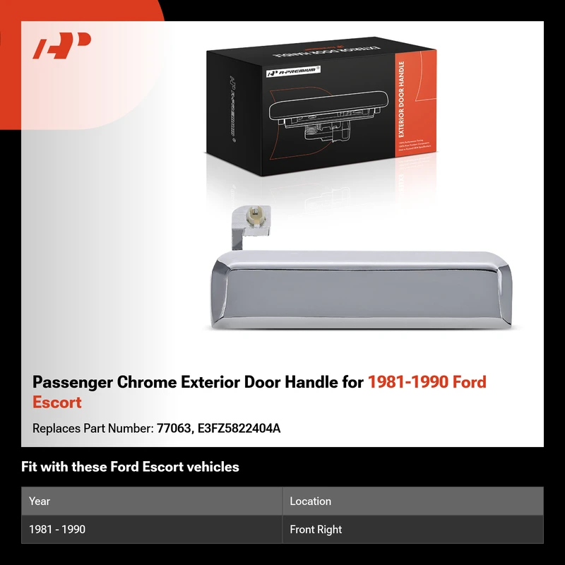 Passenger Chrome Exterior Door Handle for 1981-1990 Ford Escort