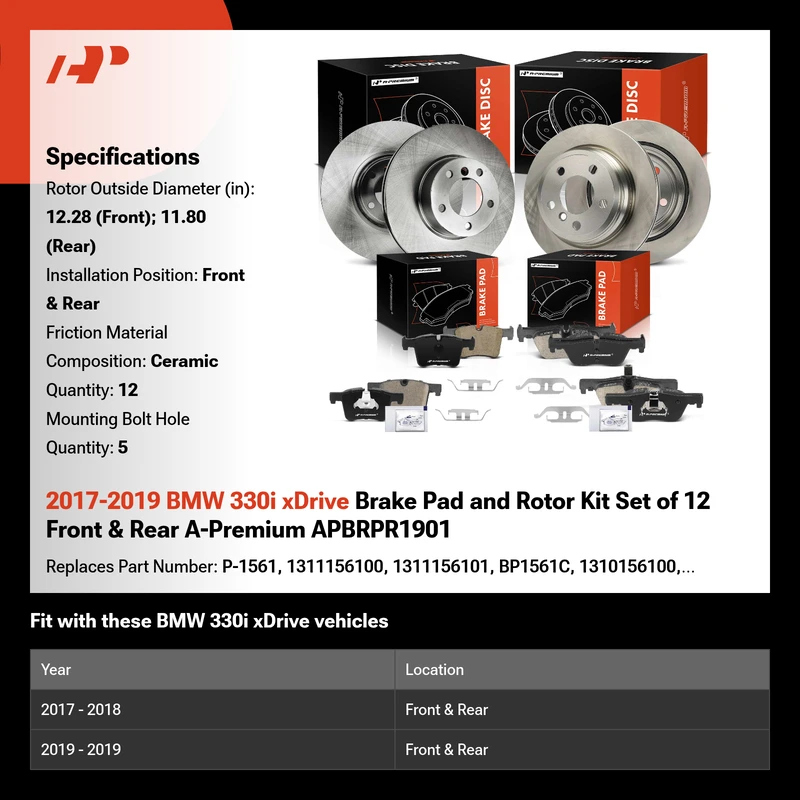 Brake Rotor + Brake Pad, Set of 12, Front & Rear, A-Premium APBRPR1901