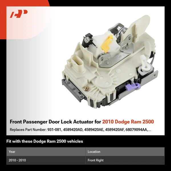Front Passenger Door Lock Actuator for 2010 Dodge Ram 2500