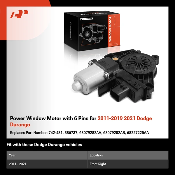 Power Window Motor with 6 Pins for 2011-2019 2021 Dodge Durango
