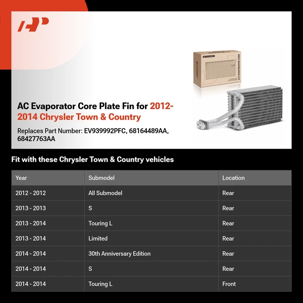 AC Evaporator Core Plate Fin for 2012-2014 Chrysler Town & Country