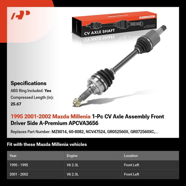 1995 2001-2002 Mazda Millenia 1-Pc CV Axle Assembly Front Driver Side A-Premium APCVA3656